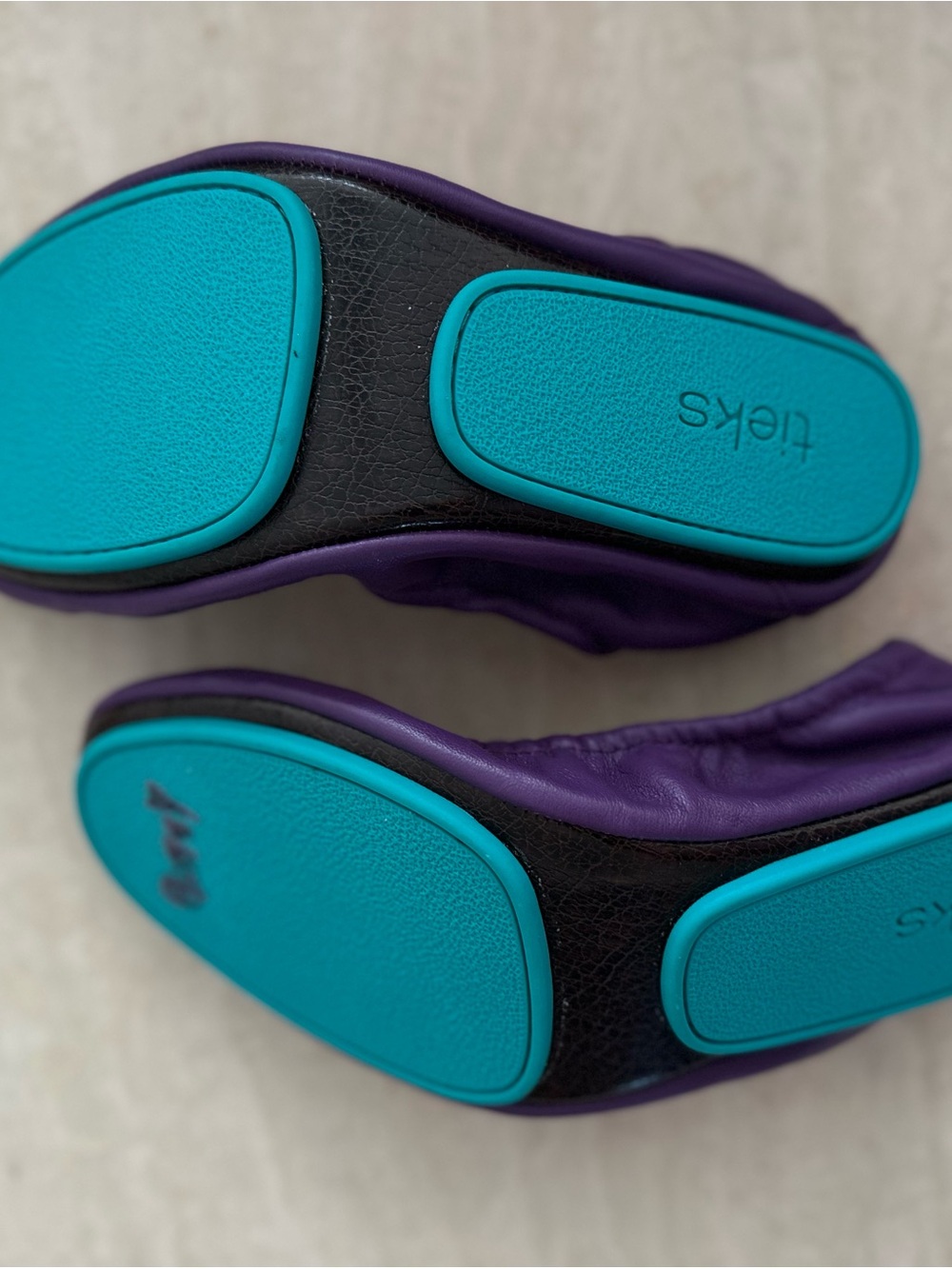 Tieks Purple Leather Ballet Flats with Teal Accent - Picture 7 of 8